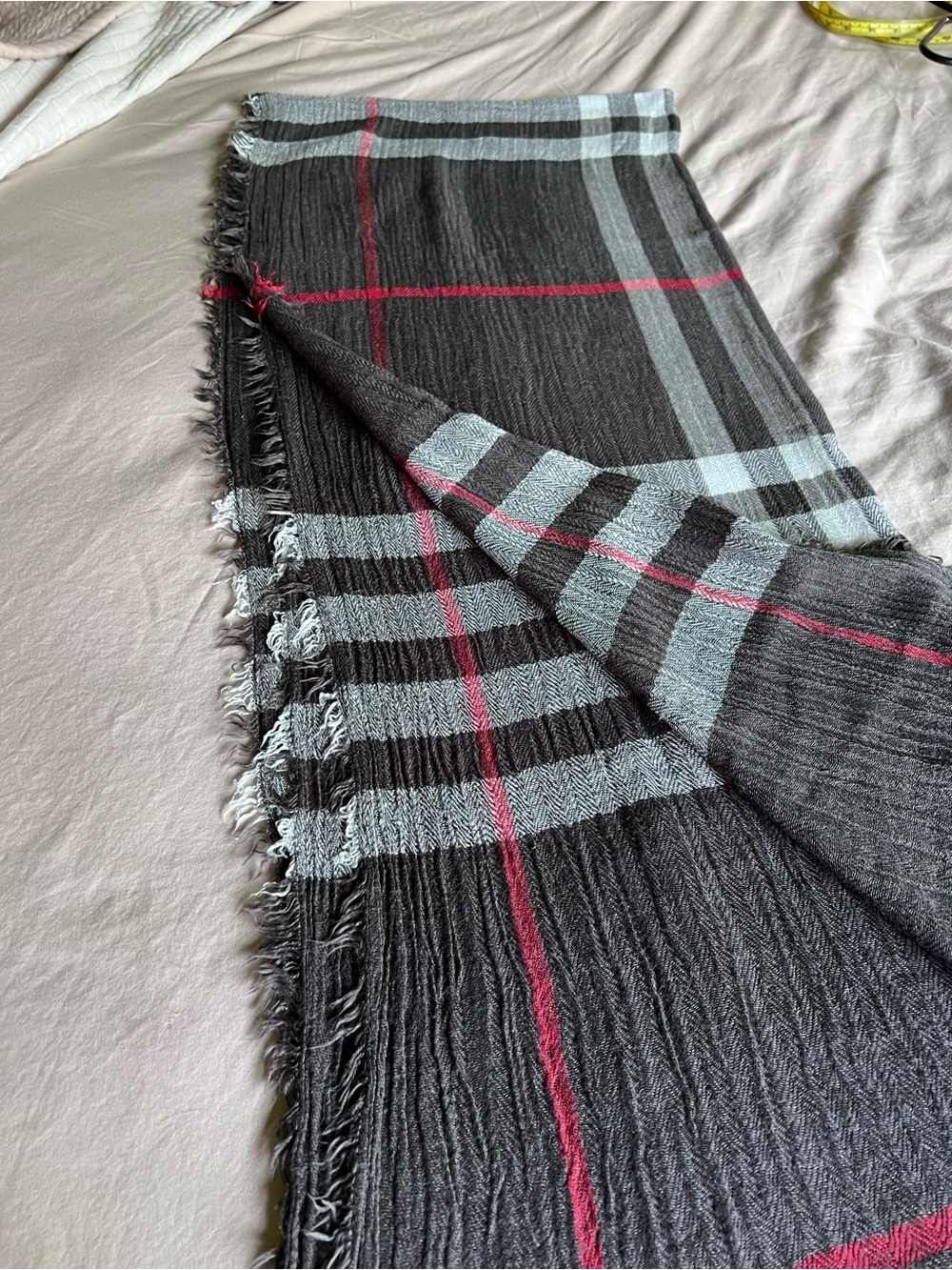 Plaid Acrylic Knot Fringe Fall Scarf Wrap Women’s